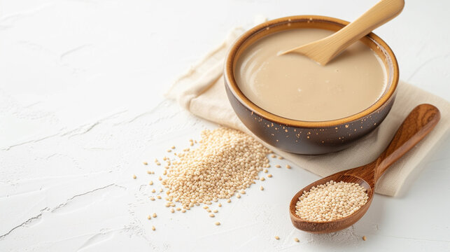 tasty food with tahini sauce isolated on white background. Generative Ai