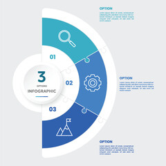 Circle chart infographic template with 3 options for presentations