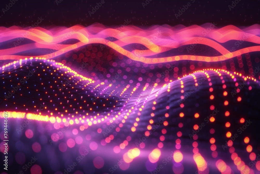 Fototapete a computer generated purple wave of light pulsating and flowing in an abstract and mesmerizing displ