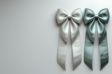 Light Green Gift Ribbon with a Bow on a white Background. Festive Template for Holidays and Celebrations