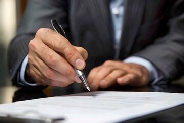 A businessman signing a contract during a corporate meeting to finalize a business deal. Concept Business, Corporate, Meeting, Contract Signing, Business Deal - obrazy, fototapety, plakaty