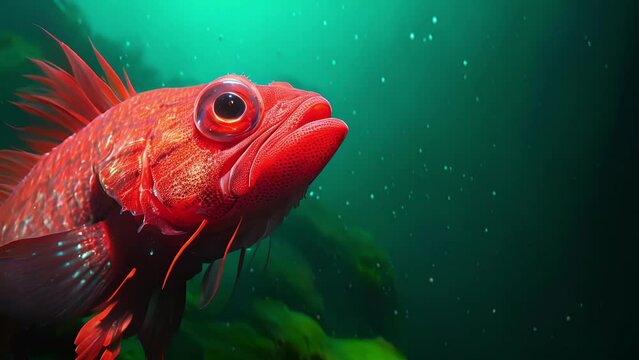A deepsea fish emits a mesmerizing red light from its dorsal fin using it to attract prey in the unforgiving depths where sunlight cannot reach.