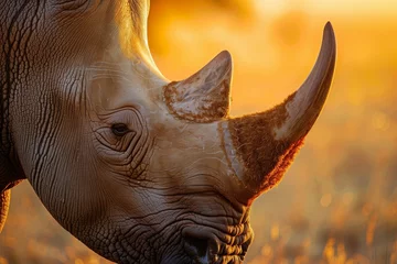 Fotobehang closeup of rhino face in warm sunset light © primopiano