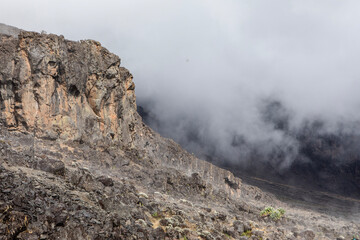 A cliff face along the Lemosho route on Mount Kilimanjaro.