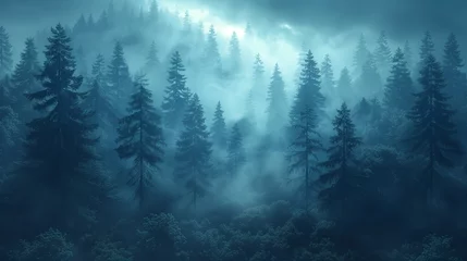 Wandaufkleber Waldfluss misty morning in the forest