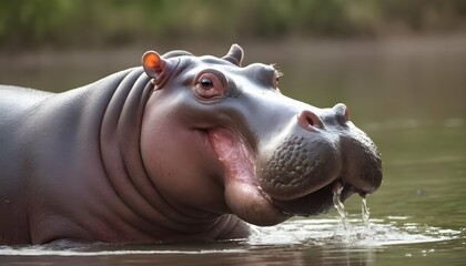 A Hippopotamus With Its Nostrils Flaring Sniffing