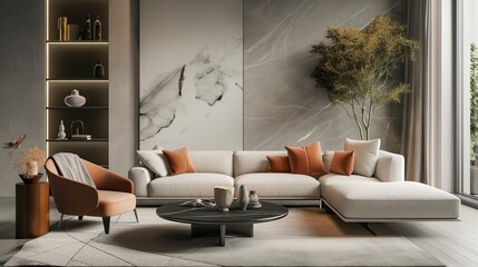 Modern Living Room With Furnishings Aesthetic.