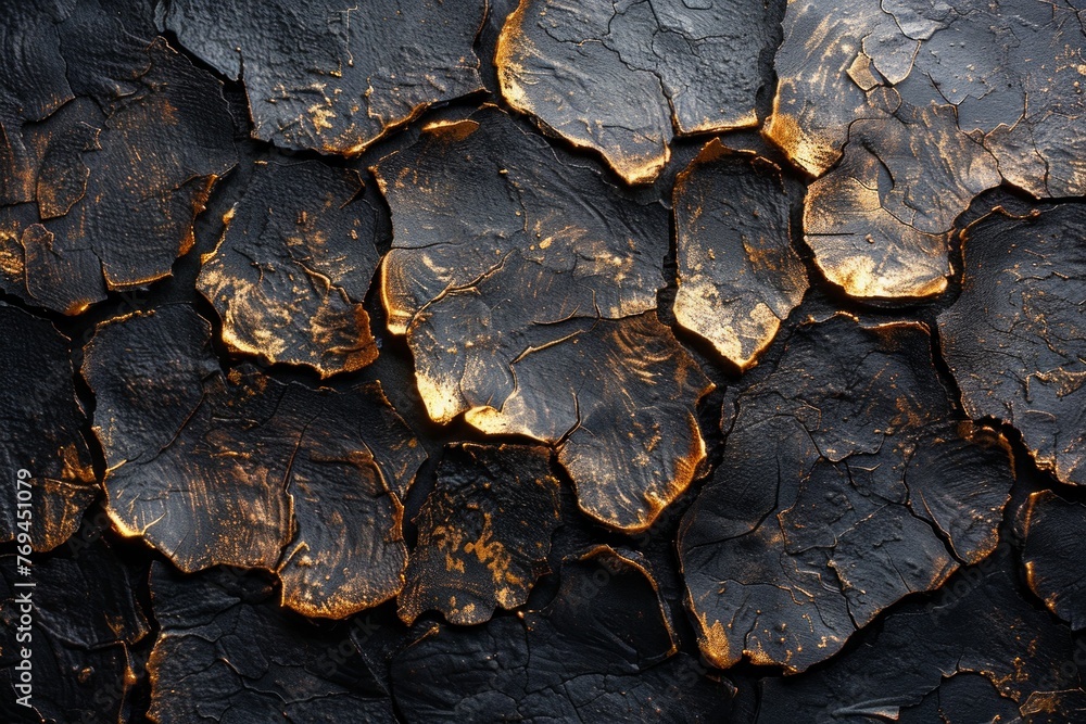 Poster a close-up view of a black wall juxtaposed against a shimmering gold background, showcasing intricat