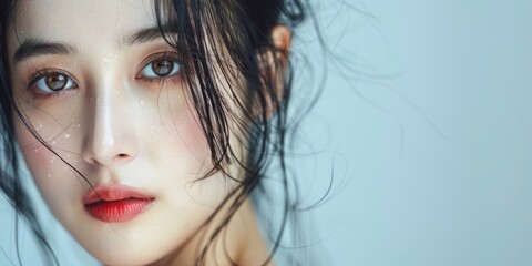 Fashion portrait of a lovely japanese woman with beautiful facial features, Vogue magazine style photo