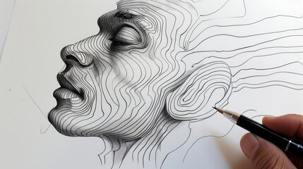 Quick contour lines free hand black pen sketch - obrazy, fototapety, plakaty