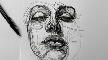 Quick contour lines free hand black pen sketch