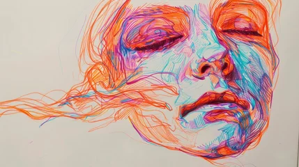 Foto op Canvas Quick contour lines free hand colored felt-tip pens sketch © shooreeq