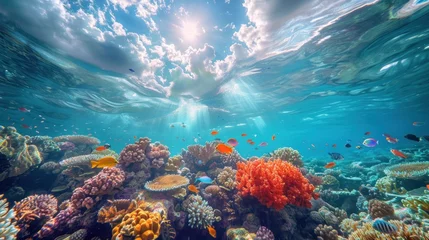 Papier Peint photo autocollant Récifs coralliens An underwater photography coral reef ecosystem diverse marine life lively colors illustrating the beauty and diversity of ocean life Diverse coral reef ecosystems vibrant marine life