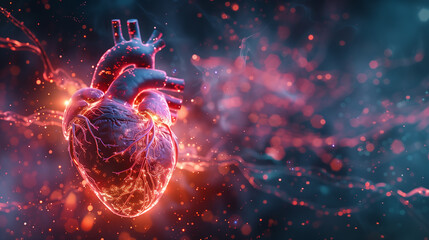 Heart pulse concept, Life glowing inside human heart. - obrazy, fototapety, plakaty