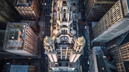 Aerial view of the Royal Liver building, a Grade I listed building in Liverpool, England,