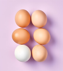 Top down view of boiled eggs on a purple background, simple minimalistic design