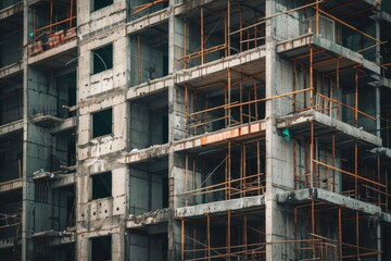 A close-up of a half-finished building reveals the halted progress of China's real estate, rusted rebar and exposed concrete echoing economic woes.