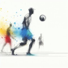 Beach volleyball in watercolor paint illustration with Generative AI.