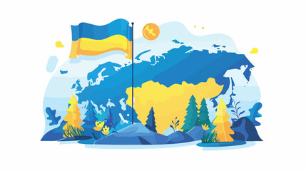 Ukraine map and flag icon flat cartoon vactor 