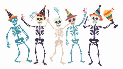 Party Skeletons flat vector isolated on white background