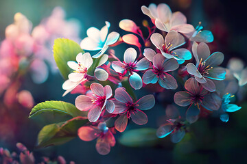 Spring, sakura blossoms, pink and white buds and cherry blossoms. Spring background.  - obrazy, fototapety, plakaty
