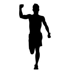Man runner black icon on white background. Male runner silhouette