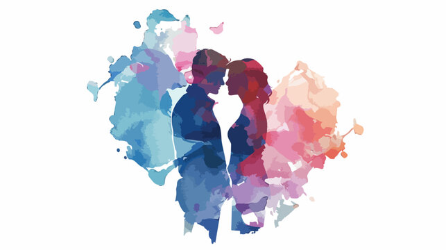 Romantic Couple Watercolor Flat Vector Isolated On White