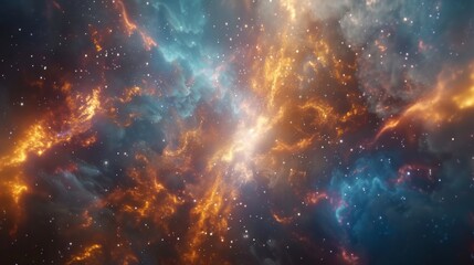 Fiery Cosmic Nebula: A Mesmerizing Spectacle Amidst the Vast Interstellar Cloudscape, Igniting the Imagination and Inspiring Wonder Across the Universe - obrazy, fototapety, plakaty