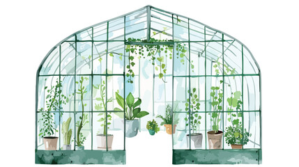 Spring lush Greenhouse watercolor flat vector isolated