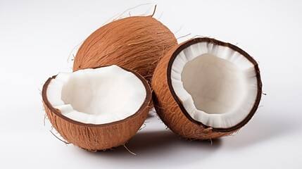 Fresh coconut with leaves isolated on white background