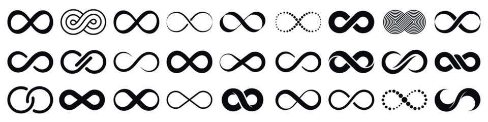 Infinity symbol. Infinity loop icons. Vector unlimited infinity, endless, eternity, infinite, loop symbols. - obrazy, fototapety, plakaty