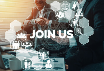Human Resources Recruitment and People Networking Concept. Modern graphic interface showing...