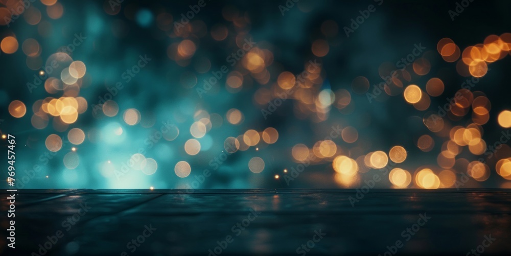 Poster soft blurry lights create a captivating effect in the darkness, illuminating the scene with a gentle