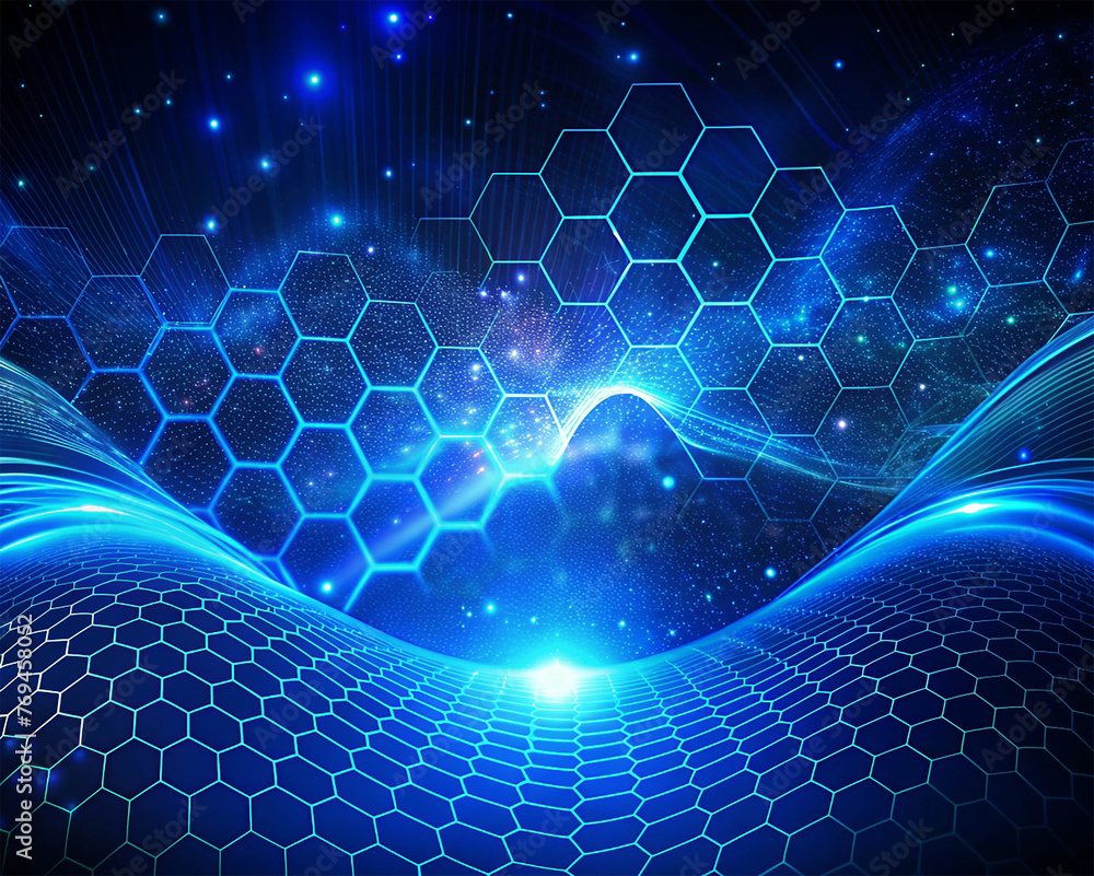 Poster abstract technology background with hexagons and glowing lines. vector illustration