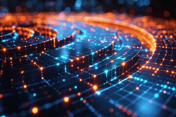Blue Futuristic Low Poly Wireframe Pie Chart Hologram  Business Analysis Concept with 3D Circle Diagram