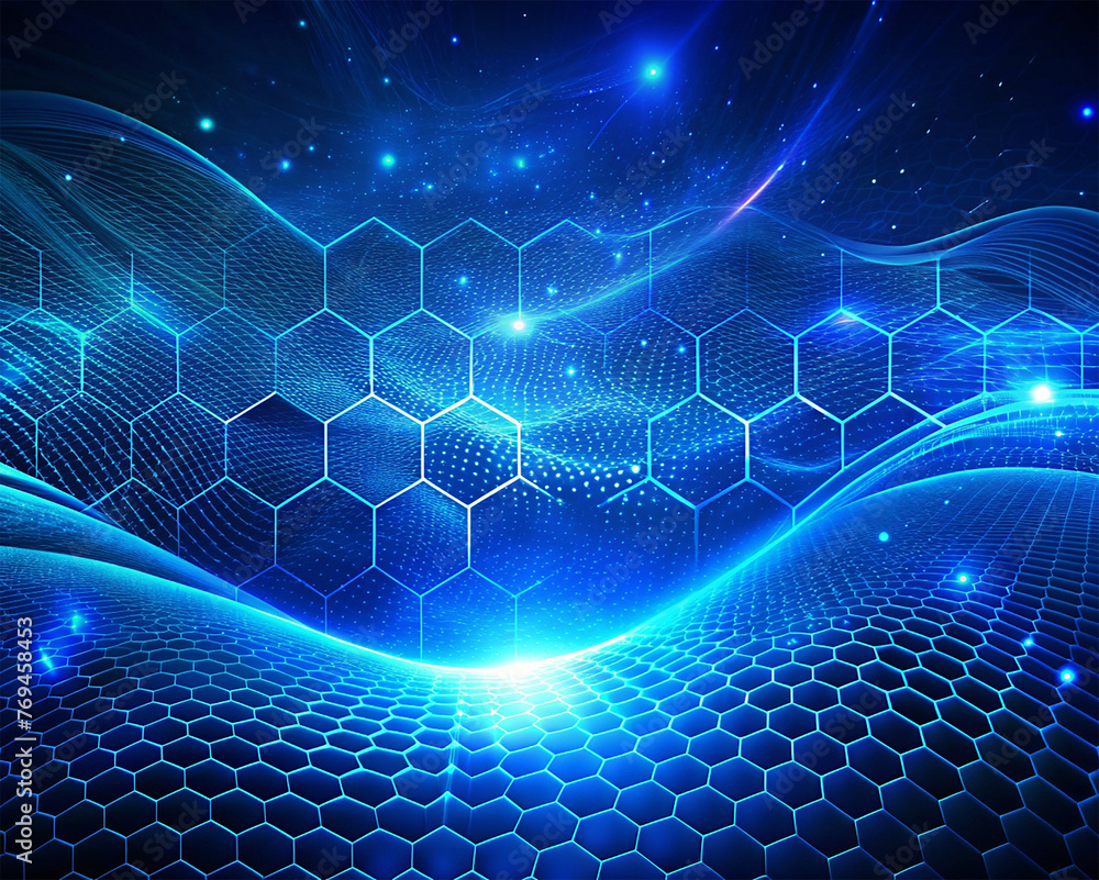 Poster abstract technology background with hexagons and glowing lines. vector illustration