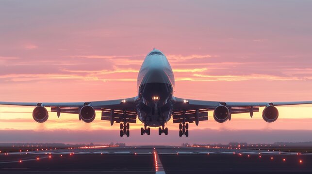 Captivating Takeoff: A Majestic Jetliner Ascends at ts landing gear still visible against the  orange, and light blue.