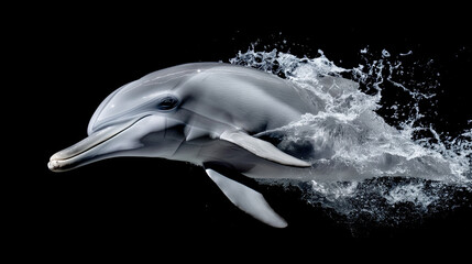 Dolphin with water splash isolated on a black background