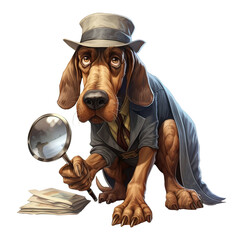 Bloodhound sleuth with a magnifying glass Ai Generative - obrazy, fototapety, plakaty