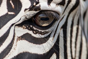 close view of zebra eye with another zebra reflected in it