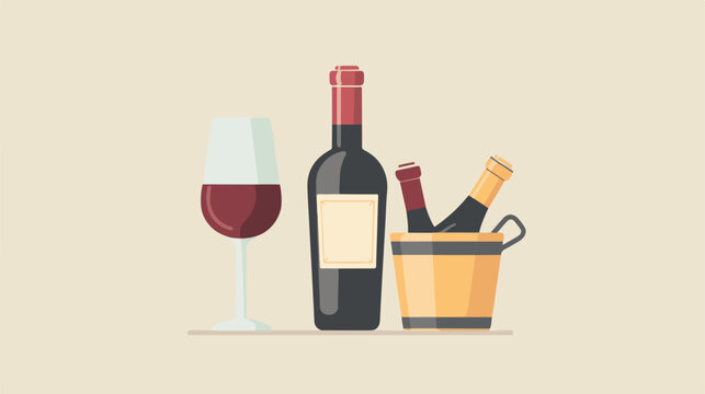 Wine bottle and bucket icon image flat cartoon vact
