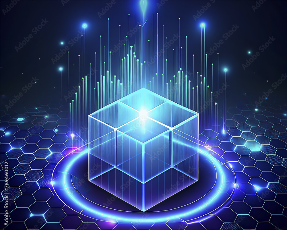 Aufkleber abstract technology background with glowing cubes and hexagons. vector illustration.