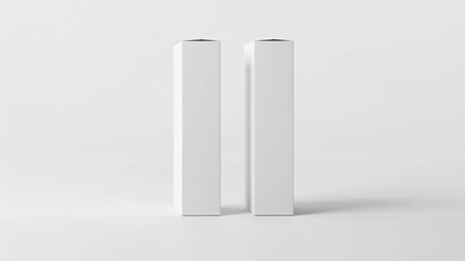 White packaging box, two rectangular boxes stacked together, vertical position, front view, pure white background