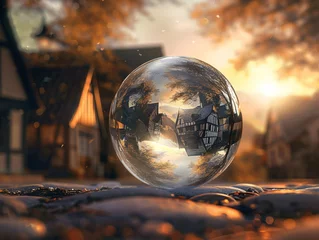 Fotobehang glass sphere against a cityscape  © Tatiana