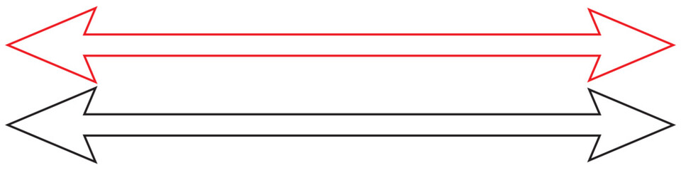 Horizontal dual thin long straight double ended arrow. Contour isolated vector image on white background. long double ended arrow.