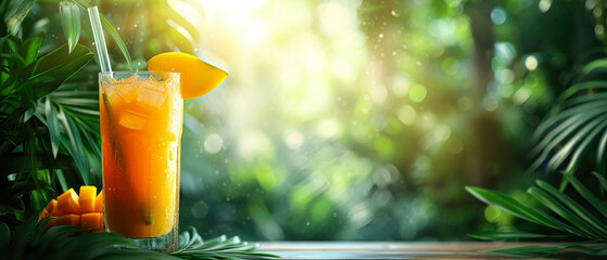 Sunny Delight: Embracing the Taste of Mango in Nature's Lap - obrazy, fototapety, plakaty