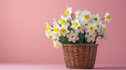 Springtime Splendor: Daffodil Bouquet in Wicker Basket