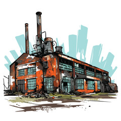 Abandoned Factory Clipart clipart isolated on white background