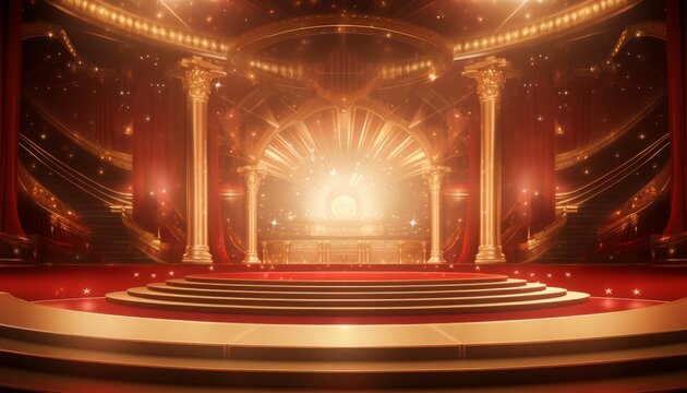 Red golden ceremony award stage venue background.