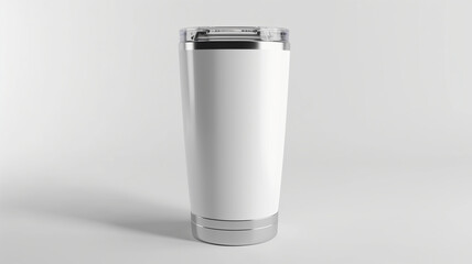 20oz white tumbler with silver trim, product mockup, isolated on solid background